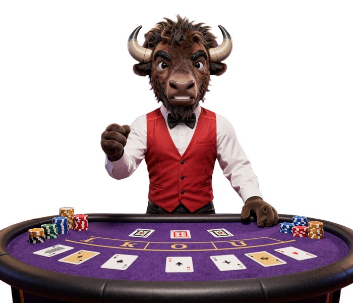 Bizzo Casino Bison Maskottchen als Live Dealer am Blackjack Tisch